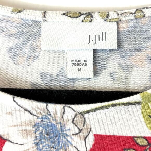 J. Jill M placed print red white blue multi floral soft tunic short sleeve - Picture 6 of 9